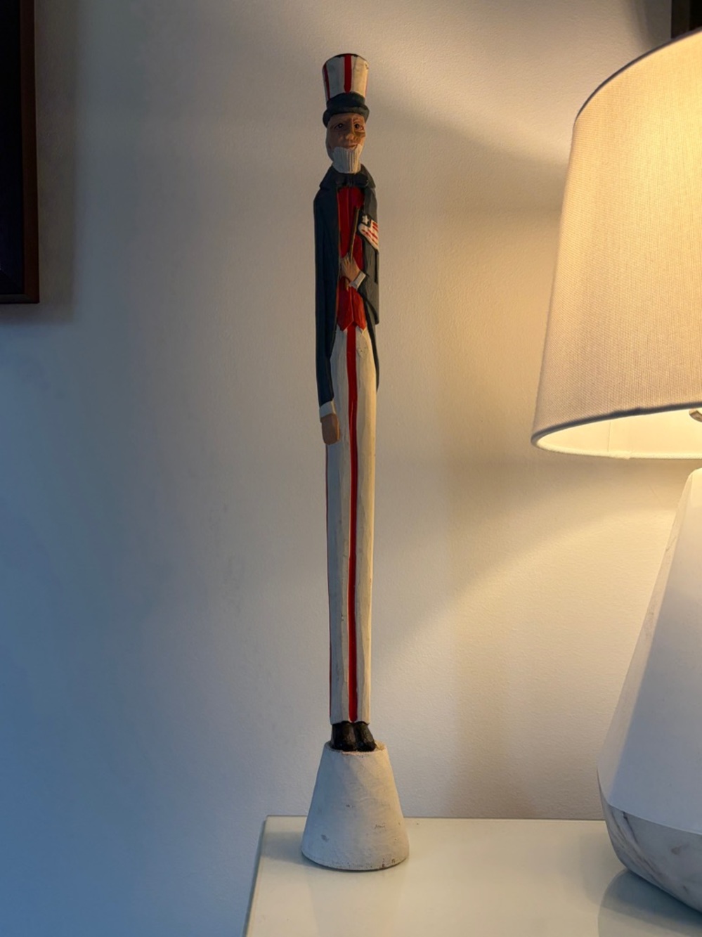 Patriotic Tall Wooden carved Uncle Sam Sculpture - Red, White & Blue